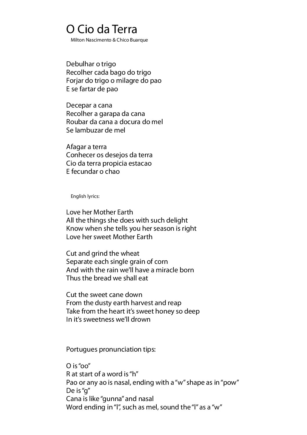 O Cio da Terra – lyrics